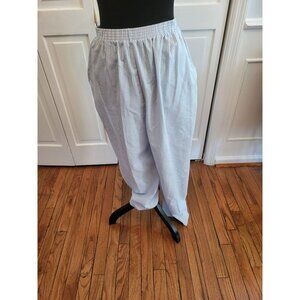 Blue/white Striped Seersucker Pants Elastic Waist Pockets sz MP Coastal Preppy